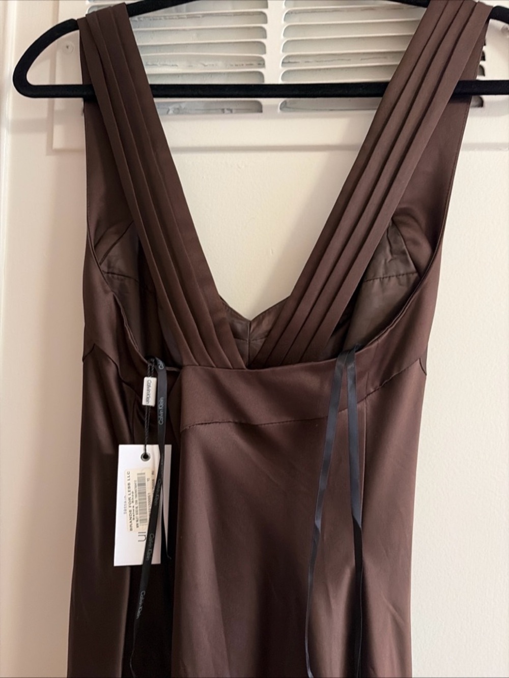 Calvin Klein Chocolate Brown Sleeveless Maxi Dress Prom Formal Sz 14 Cross Back - Picture 7 of 11